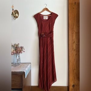 Anthropologie Romantic Red Cinched Waist Dress
